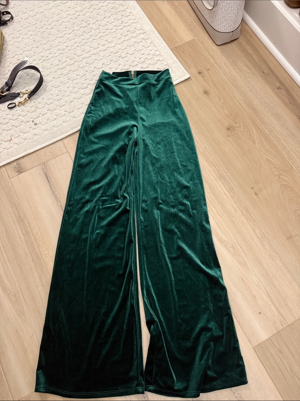 Emerald Velvet High-Rise Wide-Leg Pants